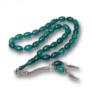 Gümüş Püsküllü Sıkma Kehribar Tesbih