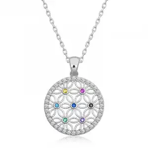 Gümüş Renkli Taşlı Yaşam Çiçeği Kadın Kolye