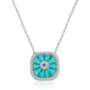 Gümüş Rodyum Kare Camgöz Nazar Bayan Kolye