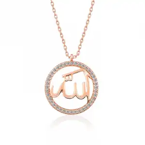 Gümüş Rose Arapça Allah Yazılı Bayan Kolye