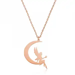 Gümüş Rose Ayda Oturan Su Perisi Bayan Kolye