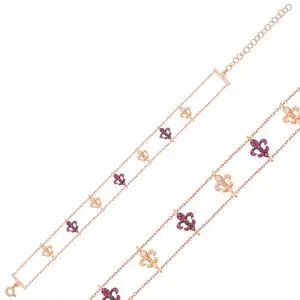 Gümüş Rose Çiçek Desenli Bayan Bileklik