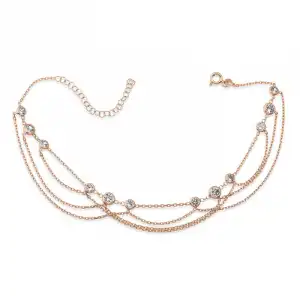 Gümüş Rose Çift Zincirli Beyaz Taşlı Halhal