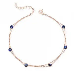 Gümüş Rose Çift Zincirli Nazar Kadın Bileklik