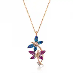 Gümüş Rose Çifte Kelebekler Bayan Kolye