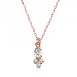 Gümüş Rose Çiğ Damlası Mekik Tektaş Bayan Kolye