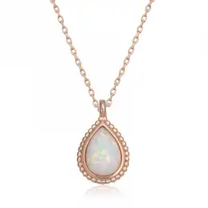 Gümüş Rose Damla Beyaz Opal Taşlı Kadın Kolye