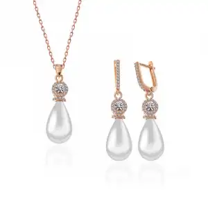Gümüş Rose Damla İnci Kadın Set