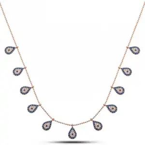 Gümüş Rose Damla Nazarlı Şans Kadın Kolye