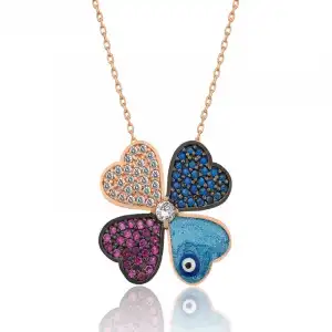 Gümüş Rose Dört Yapraklı Yonca Kadın Kolye