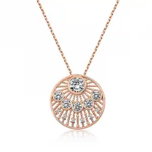 Gümüş Rose Etnik Desenli Rose Bayan Kolye
