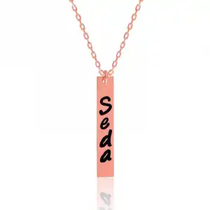 Gümüş Rose İsimli Çubuk Plaka Bayan Kolye