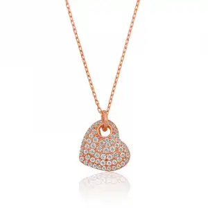 Gümüş Rose Kalp Bayan Kolye
