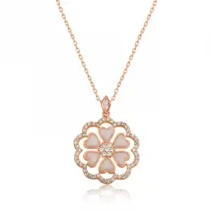 Gümüş Rose Kalp Çiçek Bayan Kolye