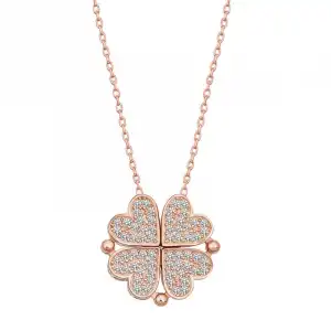 Gümüş Rose Kalpli Açılabilen Yonca Kadın Kolye