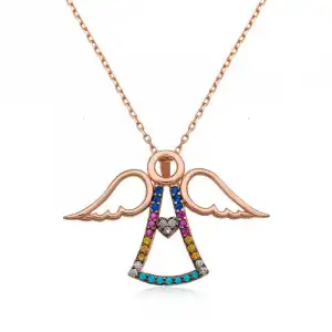 Gümüş Rose Kalpli Melek Bayan Kolye