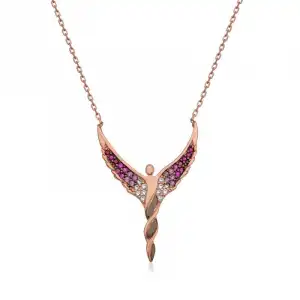 Gümüş Rose Kanatlı Melek Bayan Kolye