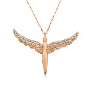 Gümüş Rose Kanatlı Melek Bayan Kolye