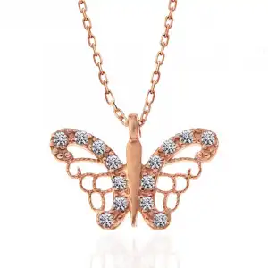 Gümüş Rose Kelebek Kadın Kolye