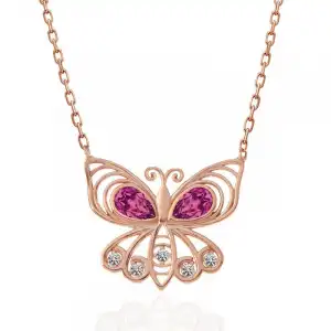 Gümüş Rose Kelebek Kadın Kolye