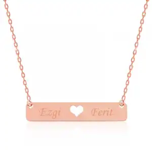 Gümüş Rose Kişiye Özel İsimli Çubuk Kalp Kolye
