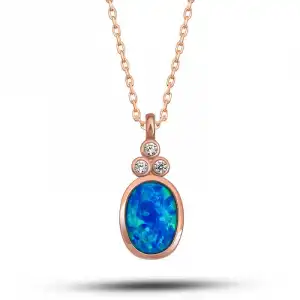 Gümüş Rose Mavi Opal Taşlı Ananas Kadın Kolye