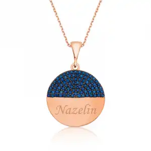 Gümüş Rose Mavi Taşlı İsimli Bayan Kolye