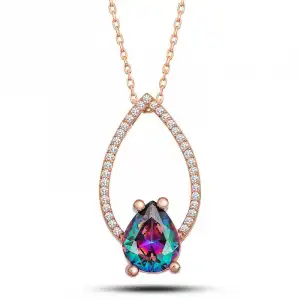 Gümüş Rose Mistik Topaz Taşlı Damla Kadın Kolye