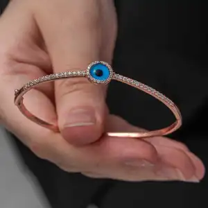 Gümüş Rose Nazarlı Göz Kadın Bilezik