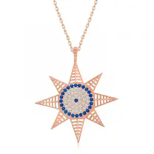 Gümüş Rose Nazarlı Kutup Yıldızı Kadın Kolye