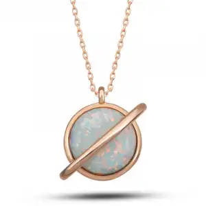 Gümüş Rose Opal Taşlı Gezegen Kadın Kolye