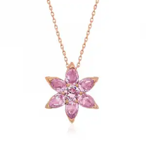 Gümüş Rose Pembe Çiçek Kolye