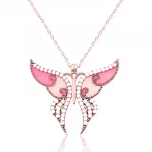 Gümüş Rose Pembe Kelebek Kadın Kolye