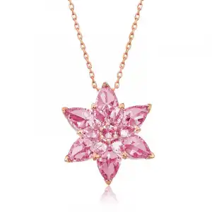 Gümüş Rose Pembe Lotus Çiçeği Kolye