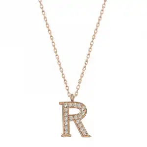Gümüş Rose R Harfi Kadın Kolye