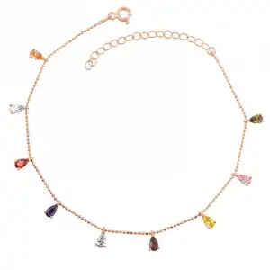 Gümüş Rose Renkli Damla Halhal