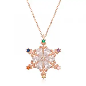 Gümüş Rose Renkli Taşlı Kar Tanesi Kadın Kolye