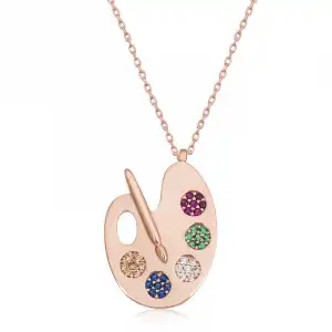 Gümüş Rose Ressam Paleti Kadın Kolye