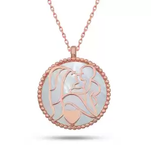 Gümüş Rose Sedef Taşlı Anne Çocuk Sevgisi Kolye