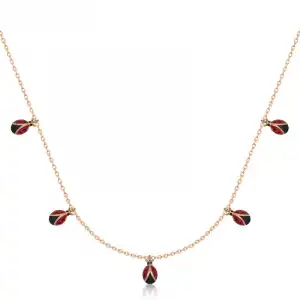 Gümüş Rose Uğur Böceği Şans Kadın Kolye