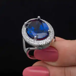 Gümüş Safir Taşlı  Kadın Yüzük