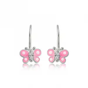 Gümüş Sallantılı Pembe Kelebek Çocuk Küpesi