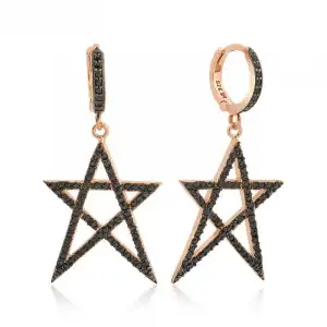 Gümüş Siyah Yıldız Bayan Küpe