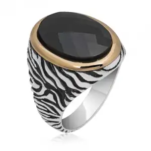Gümüş Siyah Zirkon Taşlı Erkek Yüzük