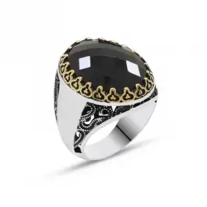Gümüş Siyah Zirkon Taşlı Erkek Yüzük