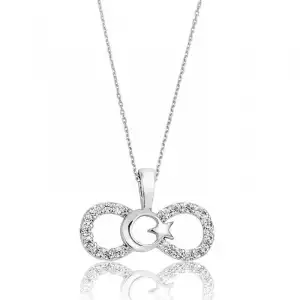 Gümüş Sonsuzluk Ay Yıldız Bayan Kolye