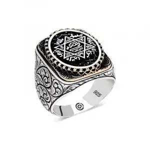 Gümüş Süleyman Mührü Oval Erkek Yüzük