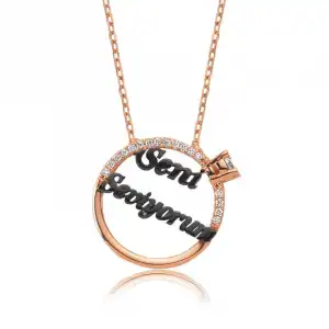 Gümüş Tek Taş Seni Seviyorum Yazılı Bayan Kolye