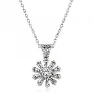 Gümüş Trapez Taşlı Çiçek Bayan Kolye