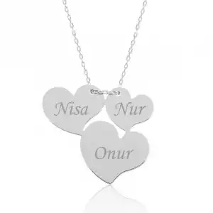 Gümüş Üç Kalp İsimli Bayan Kolye